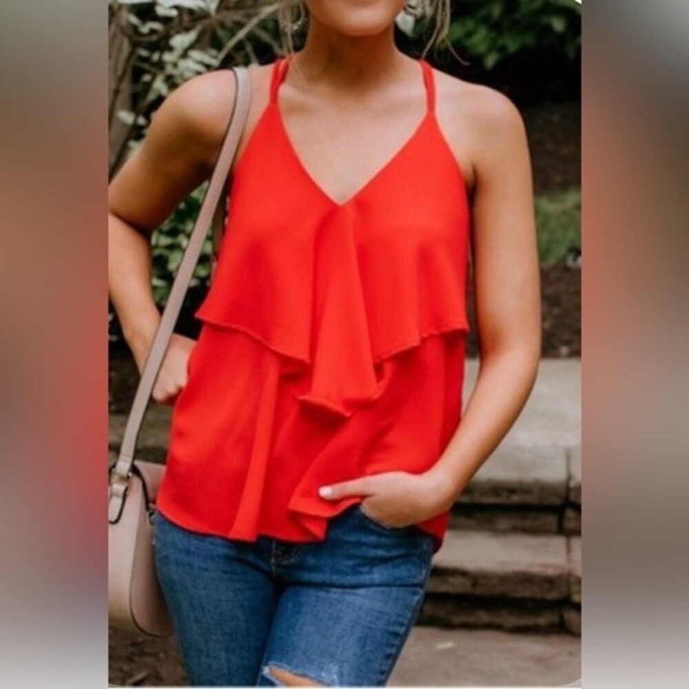 Red ruffle drape tback tank blouse top size 0X